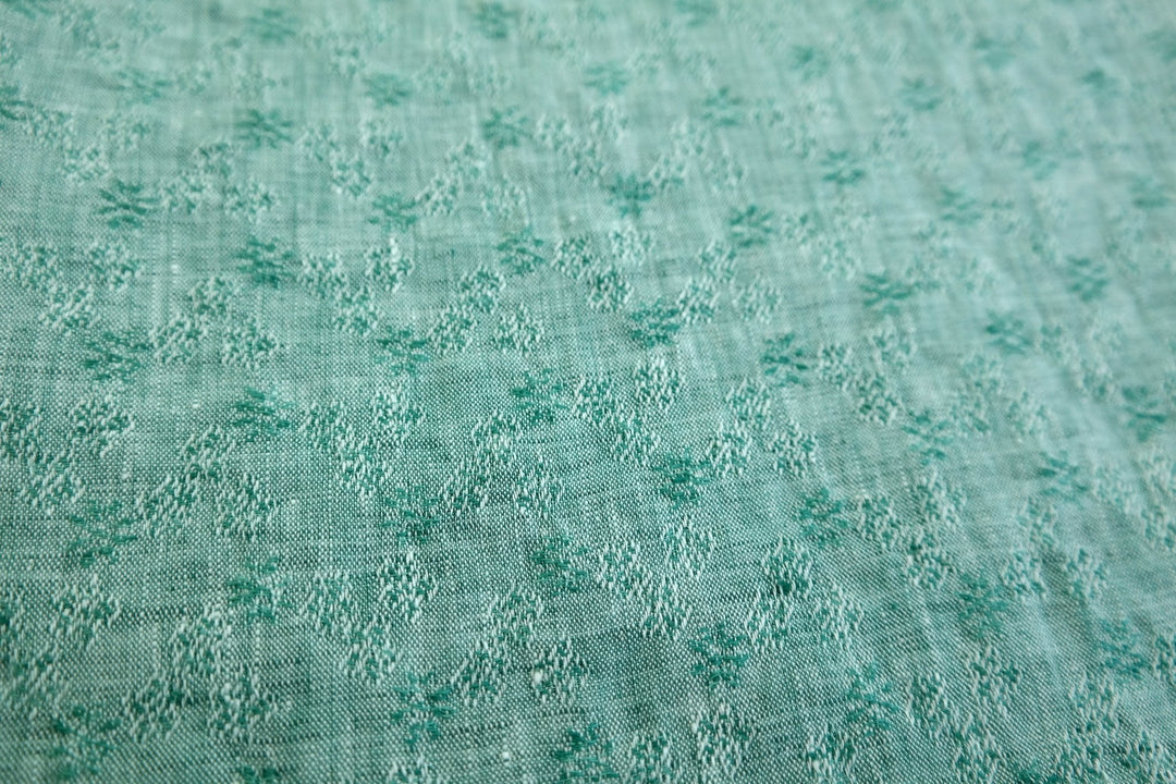 Linen Jacquard Small Flower Pattern Fabric (7168 7174 7195 7196 7197) - The Linen Lab - green