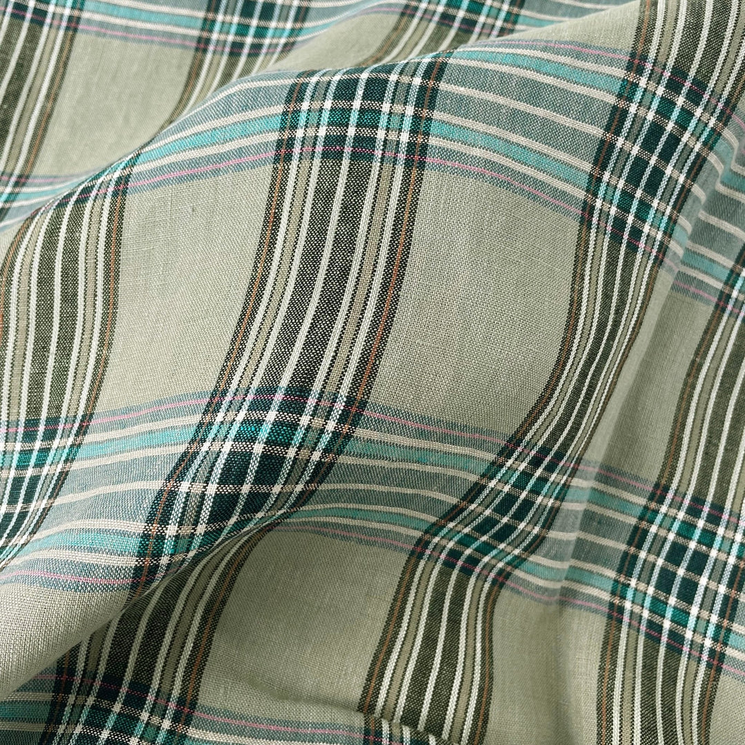 Linen Khaki Grid Check 7334 - The Linen Lab - Khaki