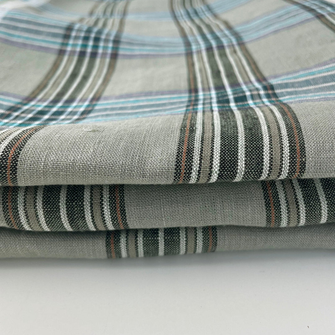Linen Khaki Grid Check 7334 - The Linen Lab - Khaki