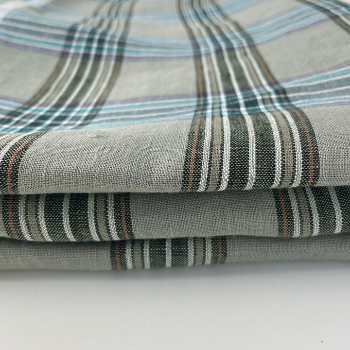 Linen Khaki Grid Check 7334 - The Linen Lab - Khaki