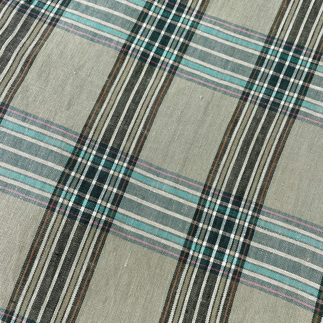 Linen Khaki Grid Check 7334 - The Linen Lab - Khaki