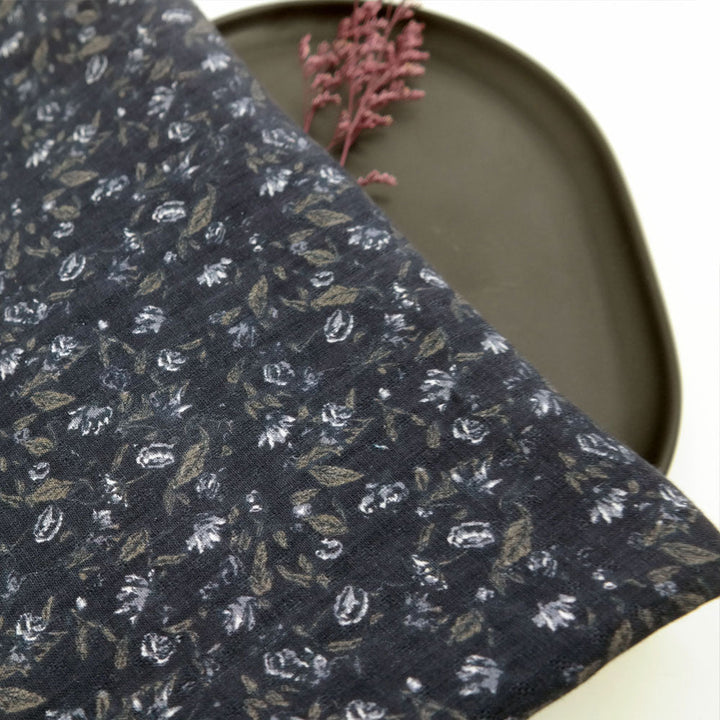 Linen Navy Flower Print (7374) - The Linen Lab - blue
