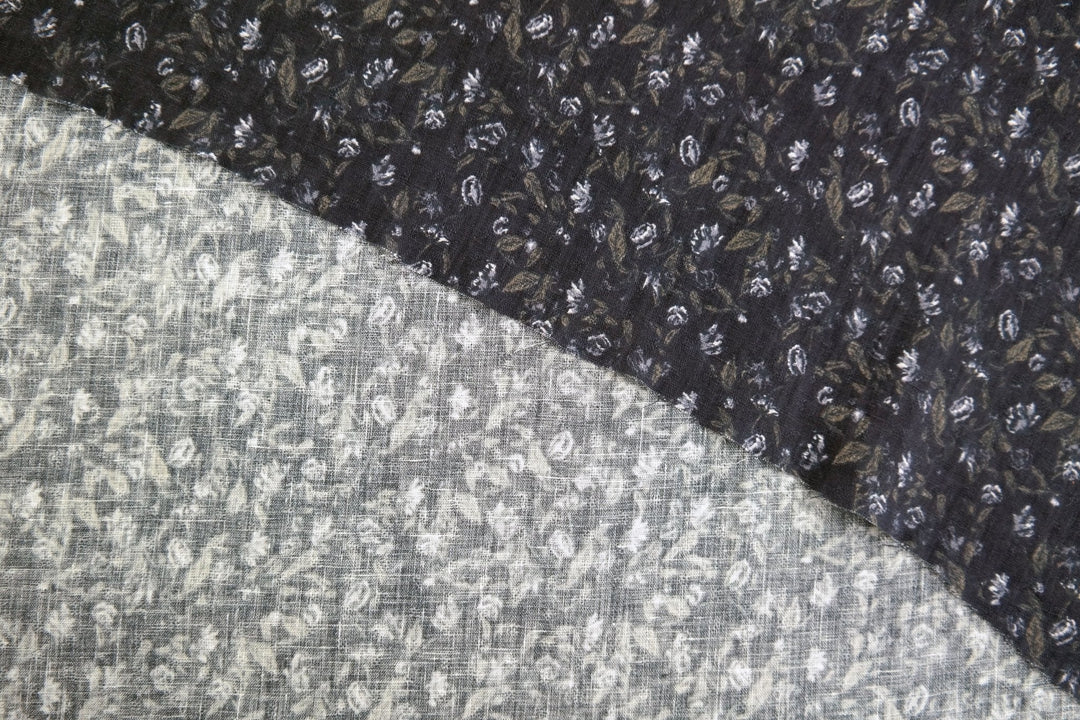 Linen Navy Flower Print (7374) - The Linen Lab - blue
