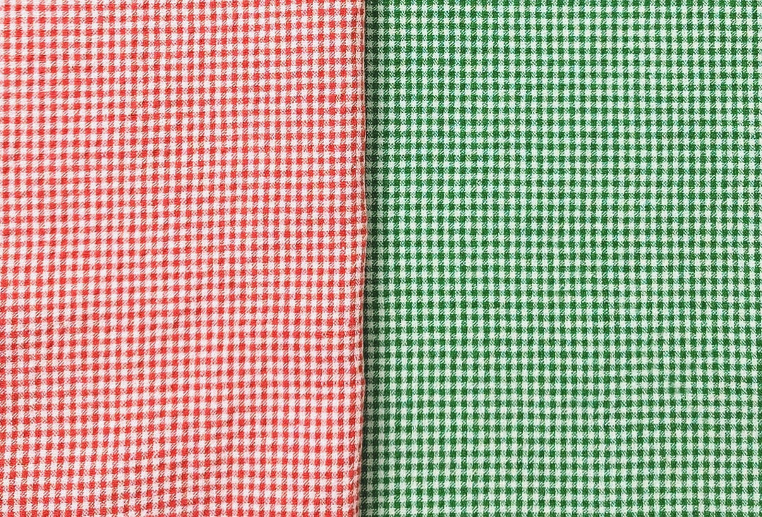 Linen Nylon Cotton Small Check Fabric with Subtle Seersucker Effect - A Blend of Comfort and Style 7635 7636 - The Linen Lab - Red
