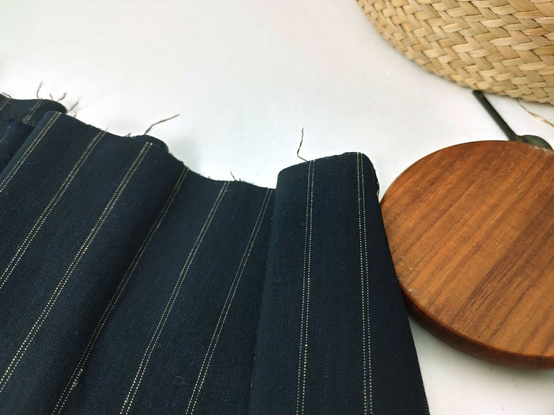Linen Nylon Stretch Fabric with 2-Pin Stripe 7657 - The Linen Lab - Black
