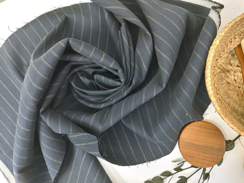 Linen Nylon Stretch Fabric with 2-Pin Stripe 7657 - The Linen Lab - Black