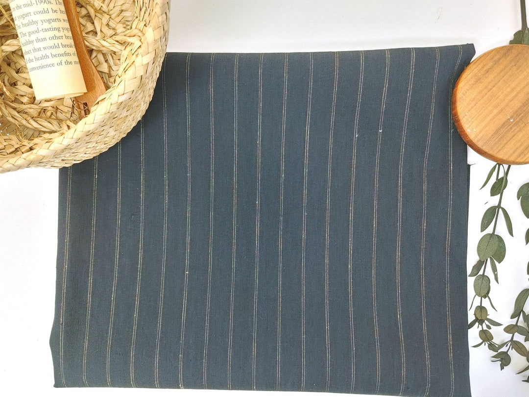 Linen Nylon Stretch Fabric with 2-Pin Stripe 7657 - The Linen Lab - Black