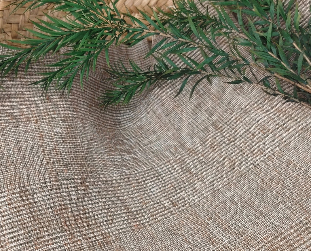Linen Polyester Glen Plaid Fabric with Delave Effect 7062 7063 6805 - The Linen Lab - Brown