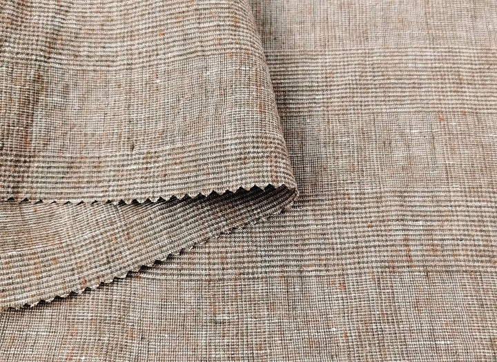 Linen Polyester Glen Plaid Fabric with Delave Effect 7062 7063 6805 - The Linen Lab - Brown