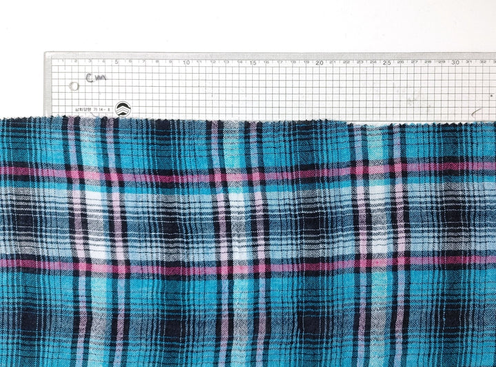 Linen Polyester Plaid Fabric with Natural Wrinkle Effect 7383 - The Linen Lab - Green