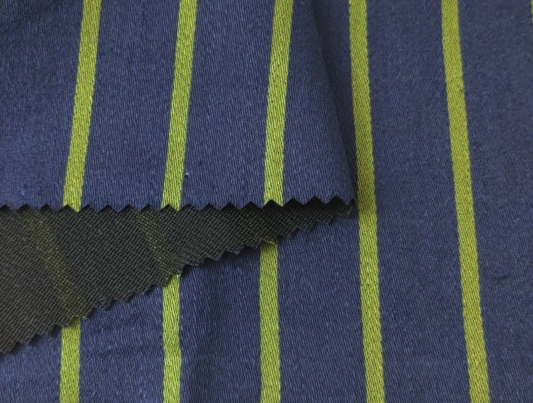 Linen Polyester Stretch Fabric with Satin Weave Stripe Pattern 6038 - The Linen Lab - Navy