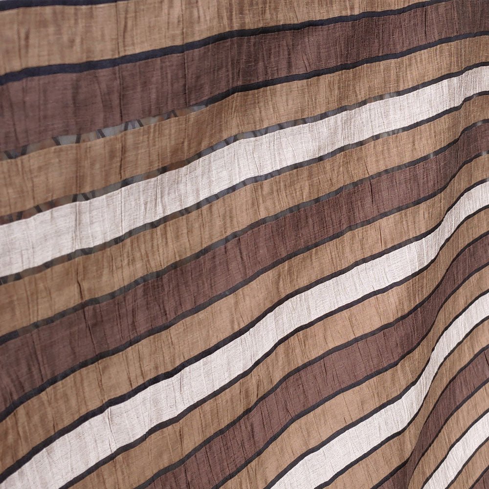 Linen Polyester Stripe Fabric with Crease Effect (2932) - The Linen Lab - Brown