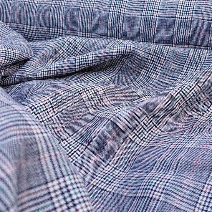 Linen Rayon Multi Glen Plaid Fabric (6658) - The Linen Lab - Glen Plaid