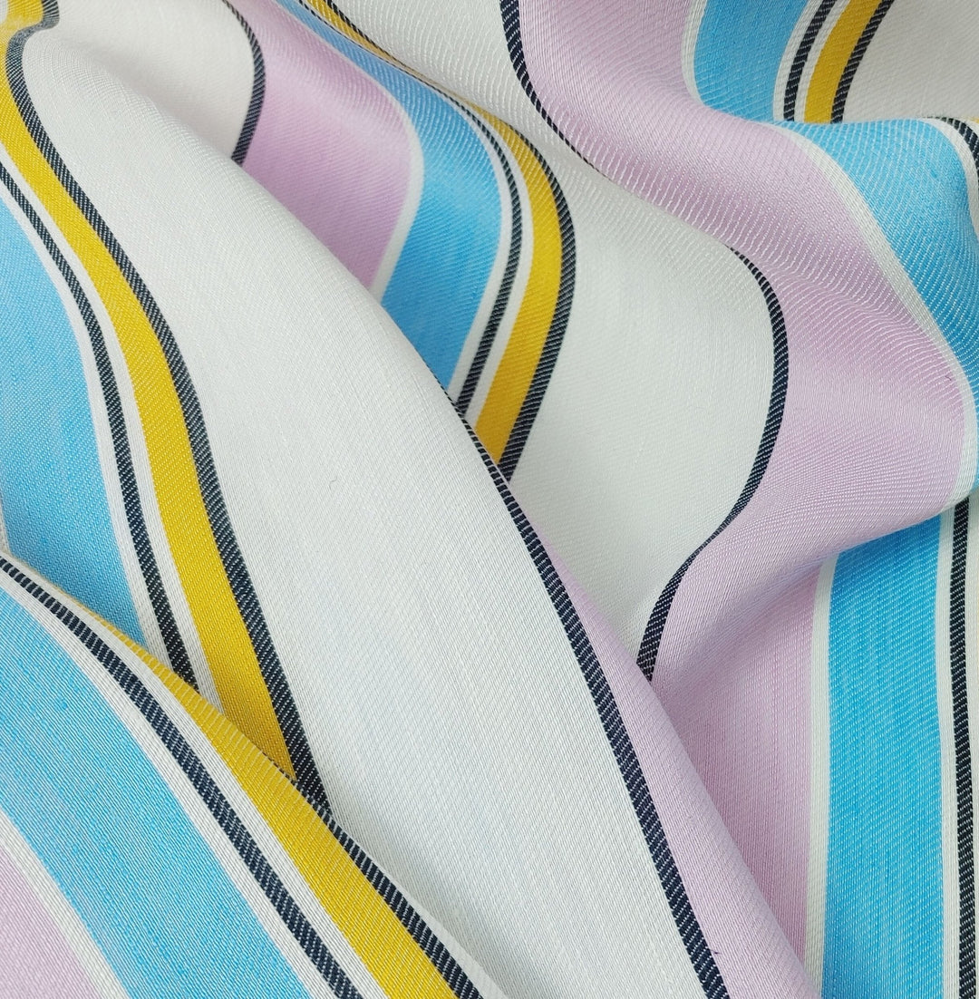 Linen Rayon Multi Stripe Twill Fabric 6010 - The Linen Lab - Pink