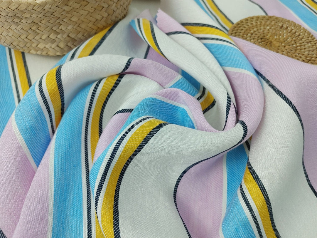 Linen Rayon Multi Stripe Twill Fabric 6010 - The Linen Lab - Pink