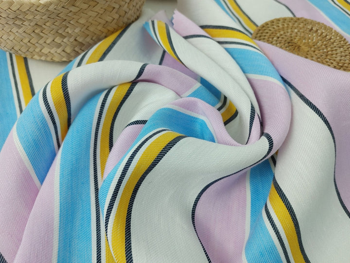 Linen Rayon Multi Stripe Twill Fabric 6010 - The Linen Lab - Pink