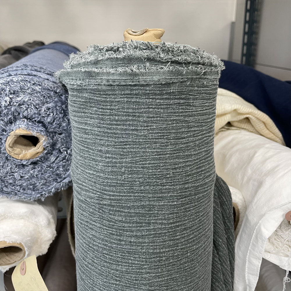Linen Rayon Pigment Bio-washed Fabric with Wrinkle Effect - The Linen Lab - dark green