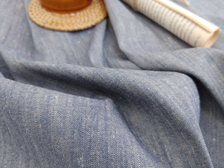 Linen Rayon Stretch Fabric in Dark Blue Chambray 366 - The Linen Lab - Blue(Dark)