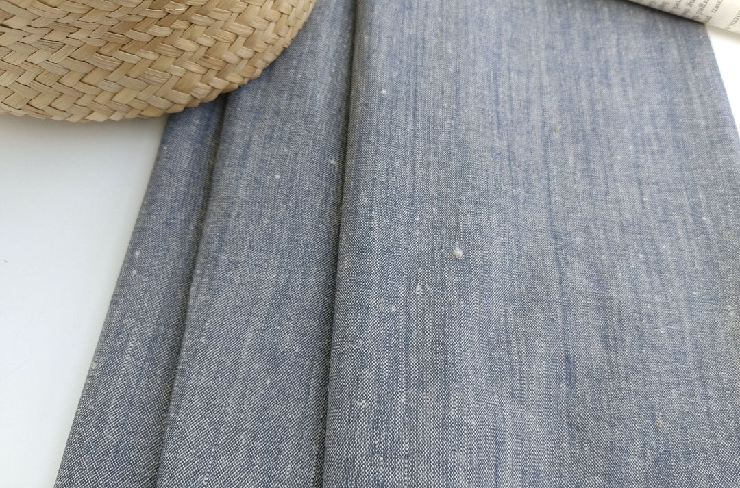 Linen Rayon Stretch Fabric in Dark Blue Chambray 366 - The Linen Lab - Blue(Dark)