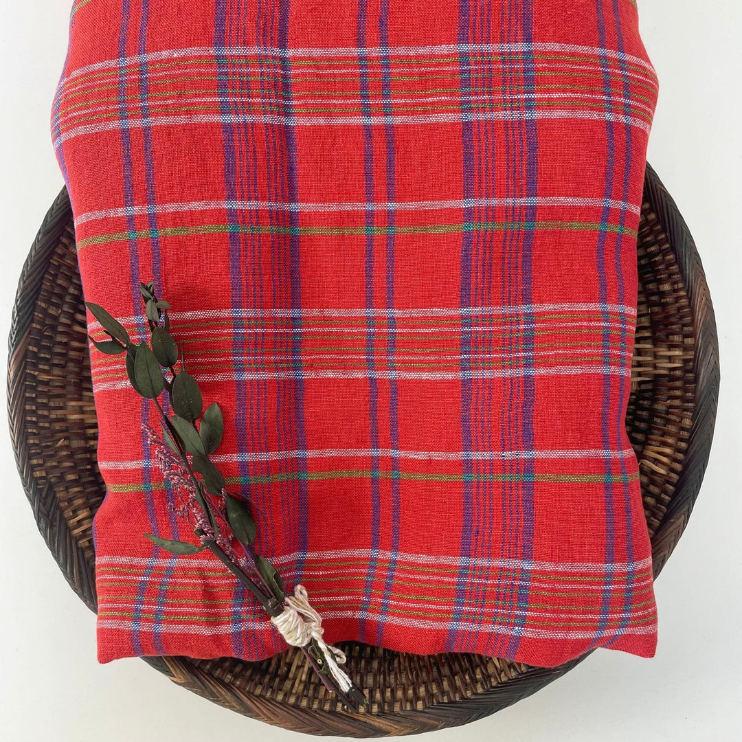Linen Red Check Fabric 7376 - The Linen Lab - Red