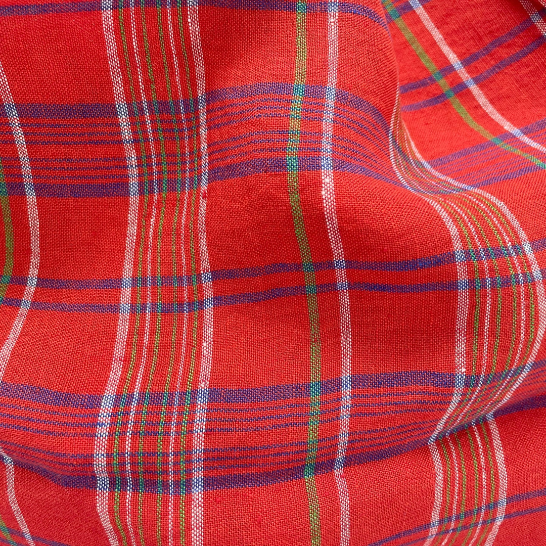 Linen Red Check Fabric 7376 - The Linen Lab - Red