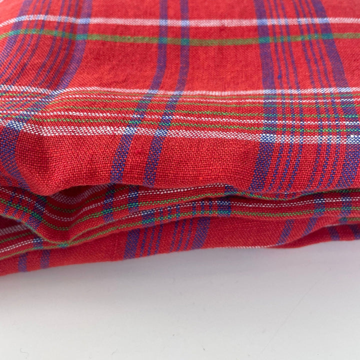 Linen Red Check Fabric 7376 - The Linen Lab - Red
