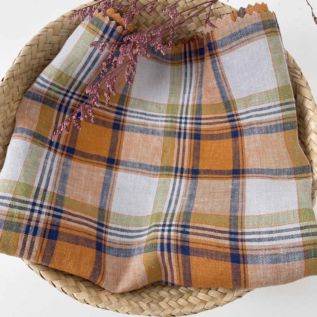 Linen Red Orange Big Check Fabric 7131 7130 - The Linen Lab - 7130 RED