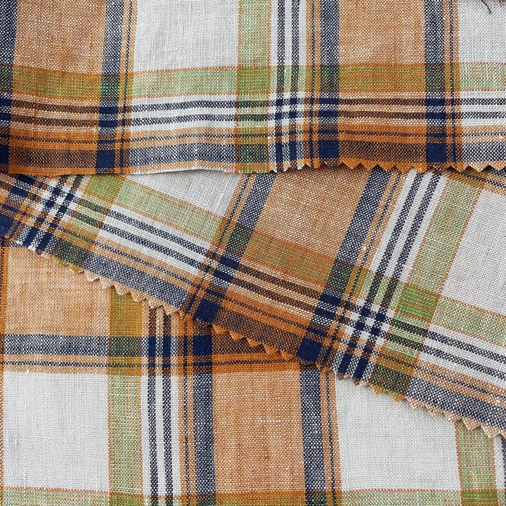 Linen Red Orange Big Check Fabric 7131 7130 - The Linen Lab - 7130 RED