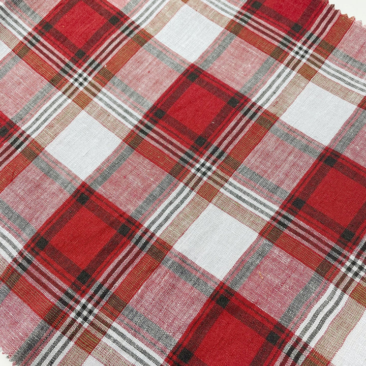 Linen Red Orange Big Check Fabric 7131 7130 - The Linen Lab - 7131 ORANGE