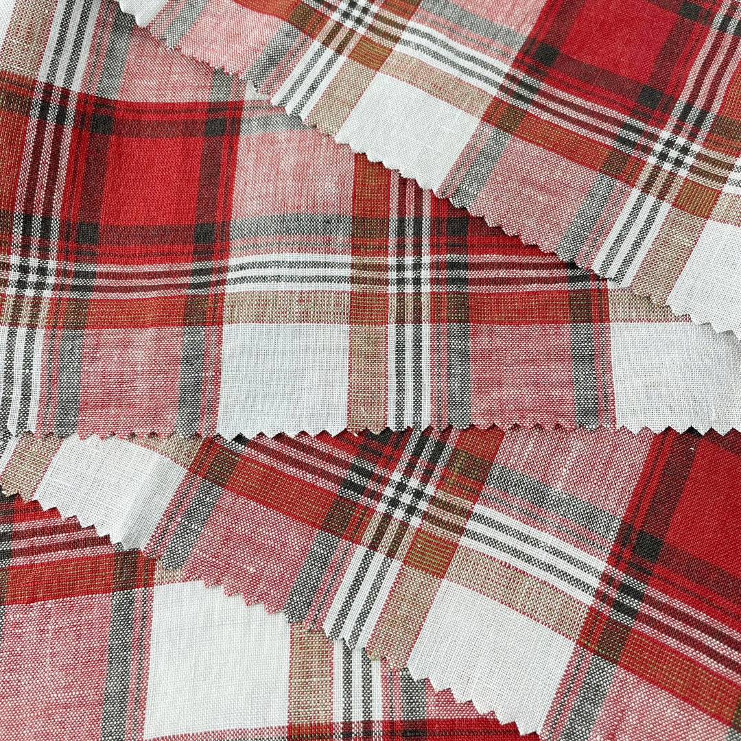 Linen Red Orange Big Check Fabric 7131 7130 - The Linen Lab - 7131 ORANGE