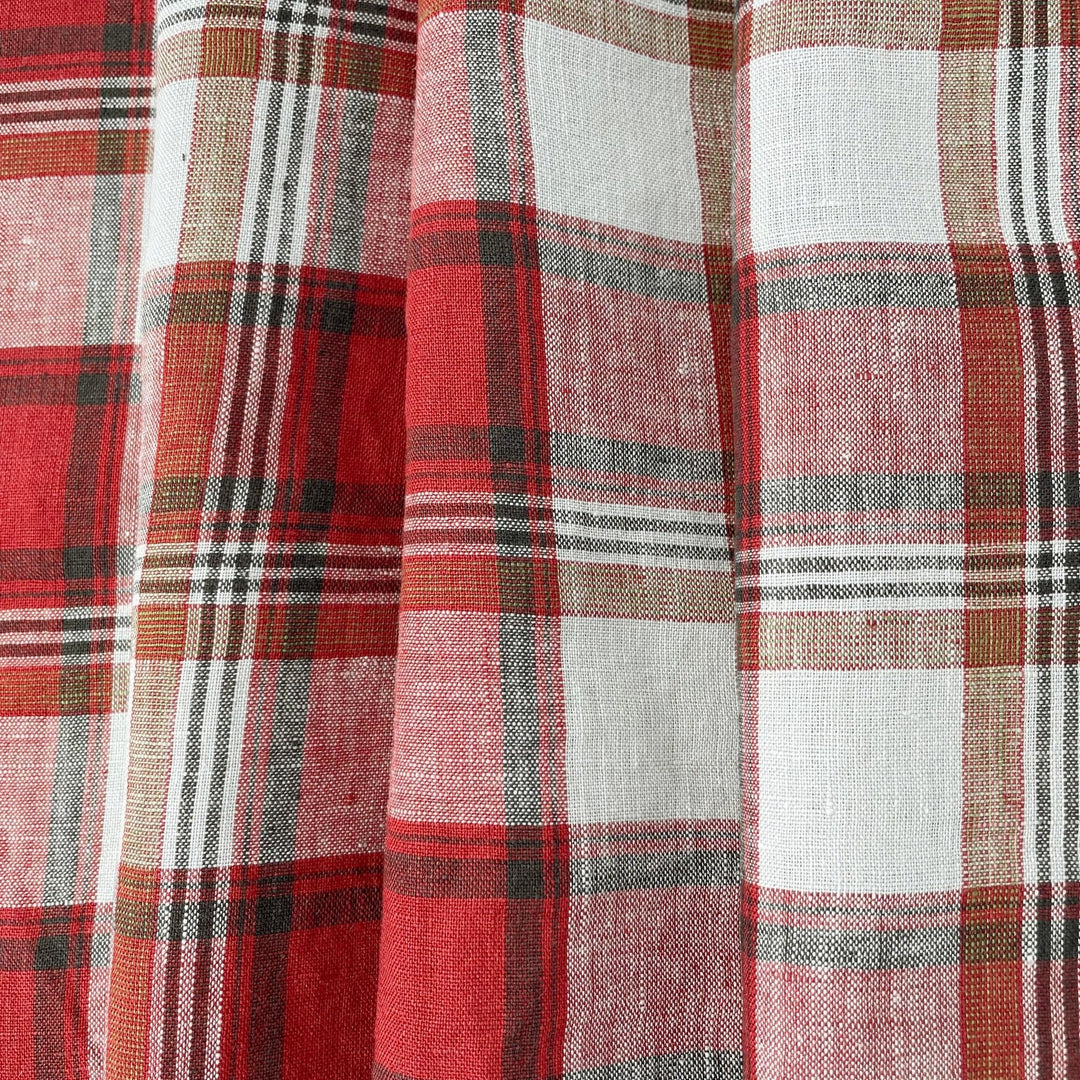 Linen Red Orange Big Check Fabric 7131 7130 - The Linen Lab - 7131 ORANGE