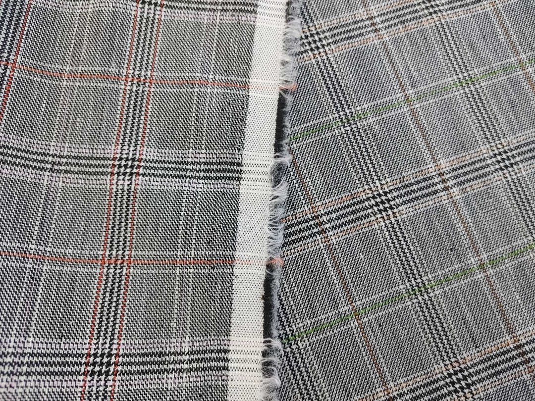 Linen Stretch Plaid Twill Fabric 6230 7828 - The Linen Lab - Pink