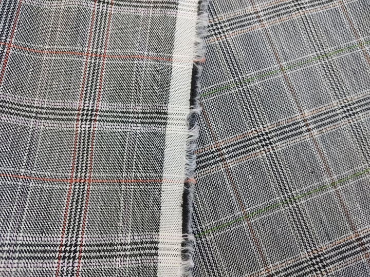 Linen Stretch Plaid Twill Fabric 6230 7828 - The Linen Lab - Pink