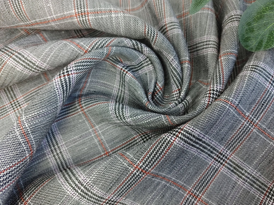 Linen Stretch Plaid Twill Fabric 6230 7828 - The Linen Lab - Pink