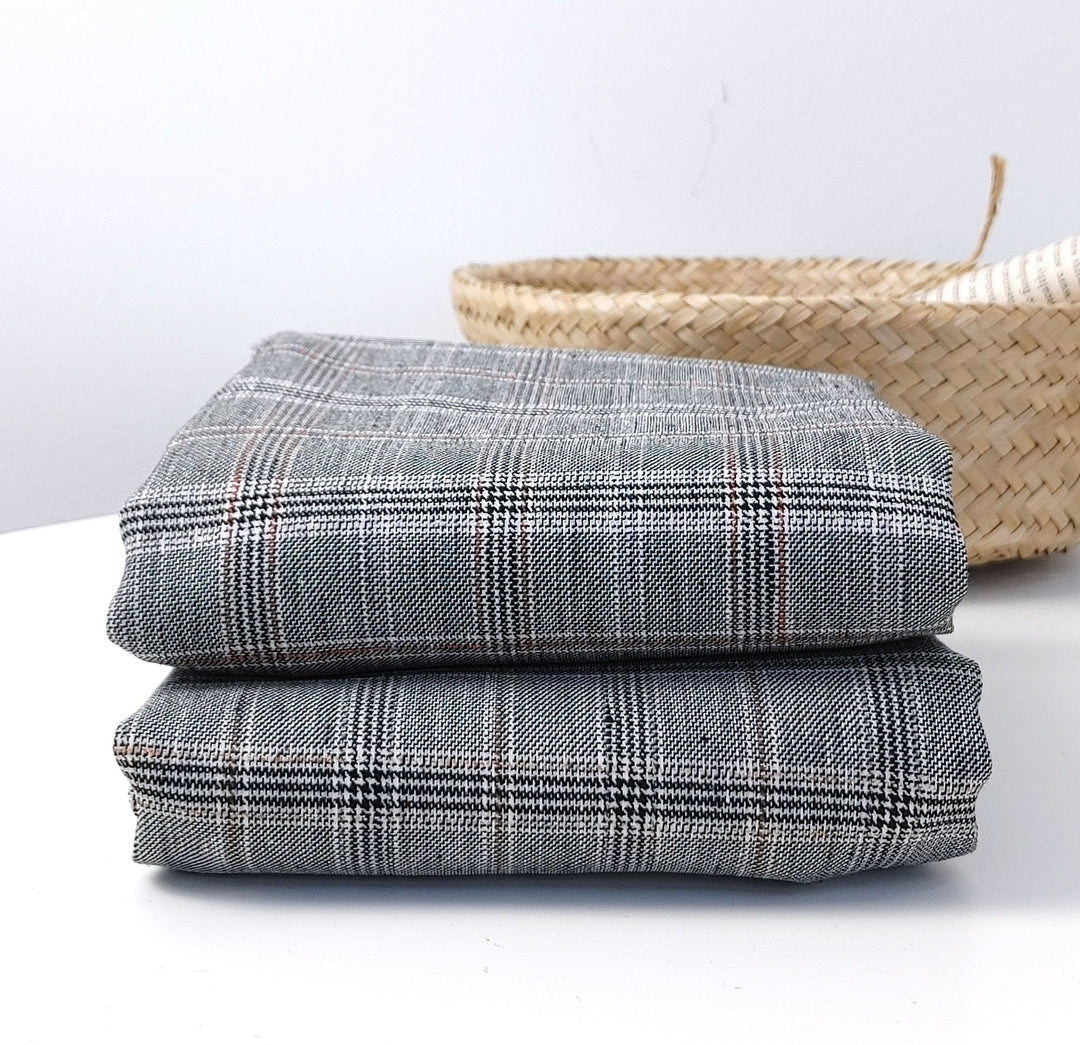 Linen Stretch Plaid Twill Fabric 6230 7828 - The Linen Lab - Pink