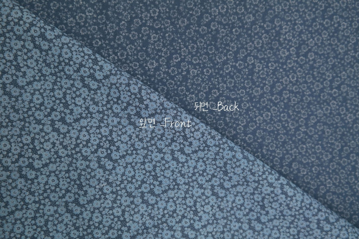Linen Tencel Blue Flower Print Fabric (3729) - The Linen Lab - navy