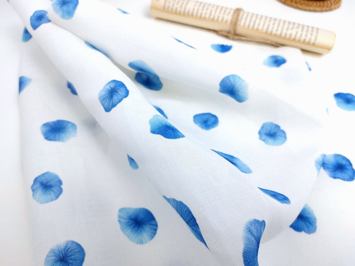 Linen Tencel Botanical Blue Print Fabric 7685 - The Linen Lab - Blue