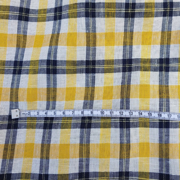 Linen Yellow Plaid Fabric (4494) - The Linen Lab - Yellow