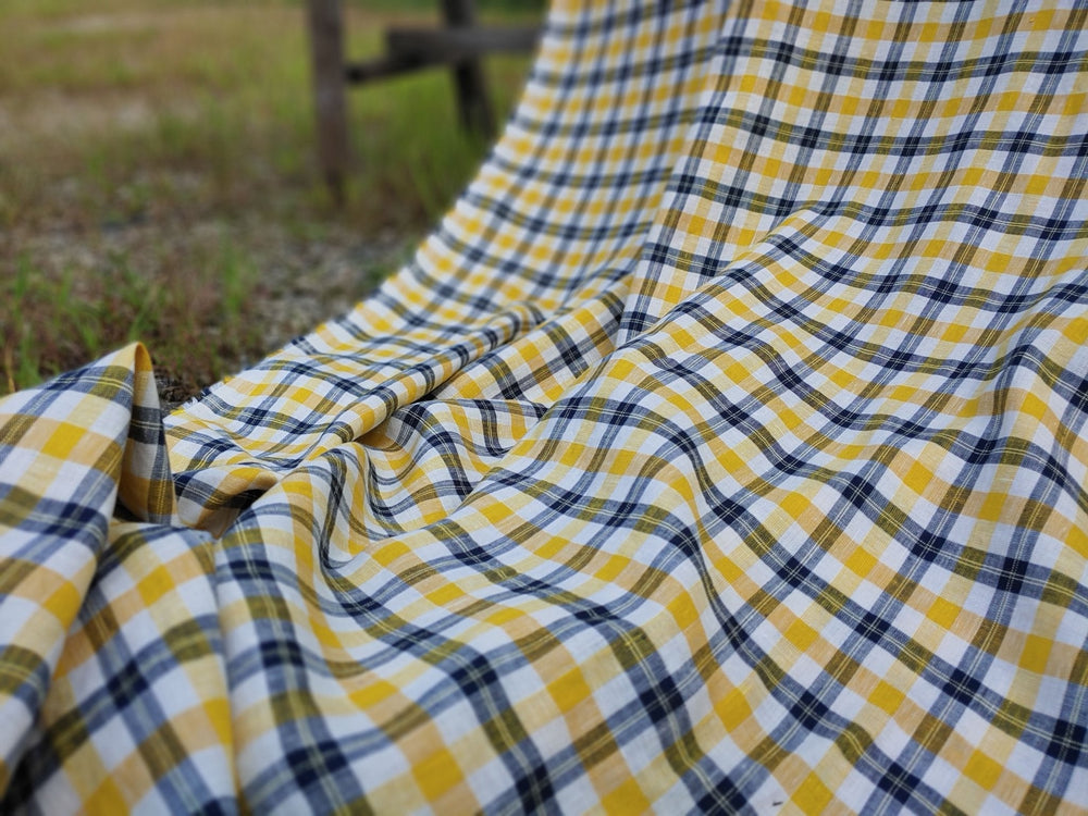 Linen Yellow Plaid Fabric (4494) - The Linen Lab - Yellow