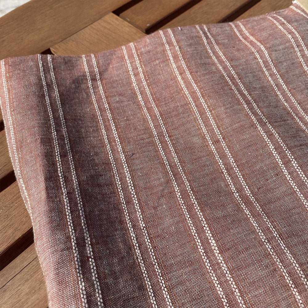 Lurex Linen Stripe Fabric (3127) - The Linen Lab - brown