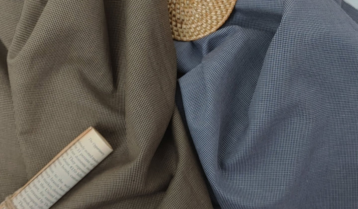 Mini Starcheck Gingham Bliss: Linen Cotton Ramie Fabric 3028 3241 - The Linen Lab - Brown