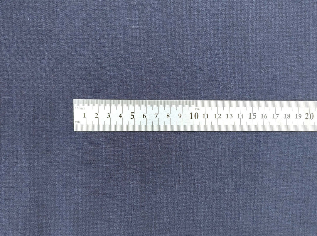 Naval Linen Polyester Fabric with Crease Effect and Printed Houndstooth Pattern 3583 - The Linen Lab - Navy