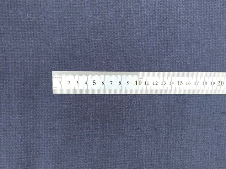 Naval Linen Polyester Fabric with Crease Effect and Printed Houndstooth Pattern 3583 - The Linen Lab - Navy