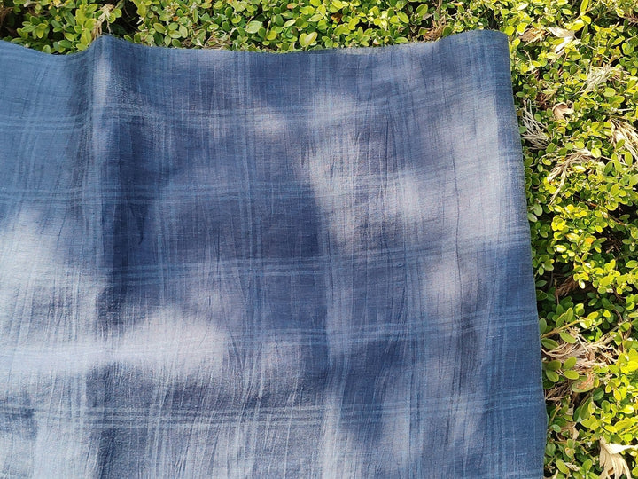 Naval Linen Polyester Fabric with Crease Effect and Printed Plaid Pattern 3578 - The Linen Lab - Navy