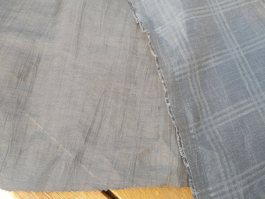 Naval Linen Polyester Fabric with Crease Effect and Printed Plaid Pattern 3578 - The Linen Lab - Navy
