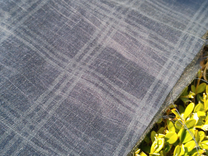 Naval Linen Polyester Fabric with Crease Effect and Printed Plaid Pattern 3578 - The Linen Lab - Navy