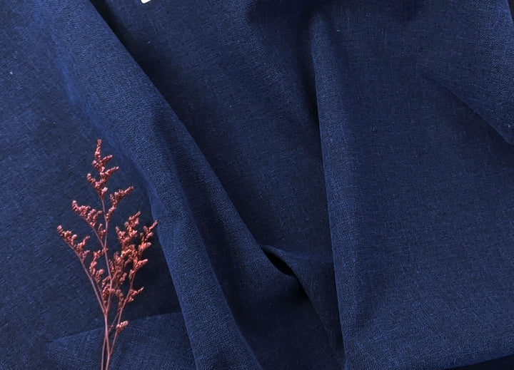 Navy Dobby Chambray Linen Blend Fabric 4047 - The Linen Lab - Navy