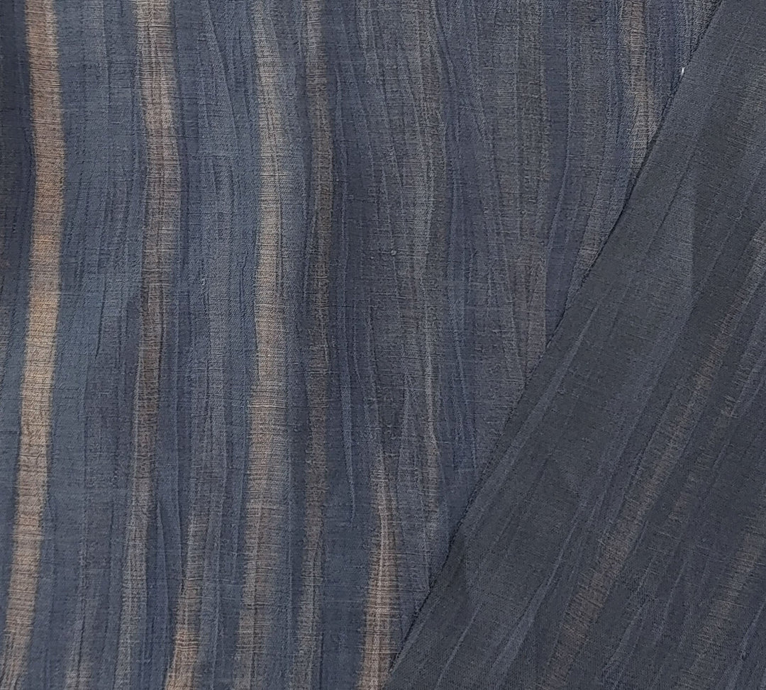Navy Linen Nylon Fabric with Striped Print and Crease Effect 4262 - The Linen Lab - Navy