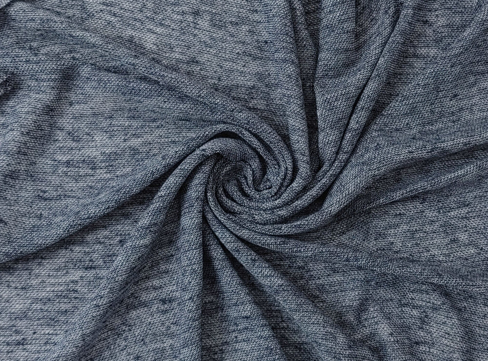Navy Melange Knit Fabric in Linen Polyester Cotton Blend 4339 - The Linen Lab - Navy