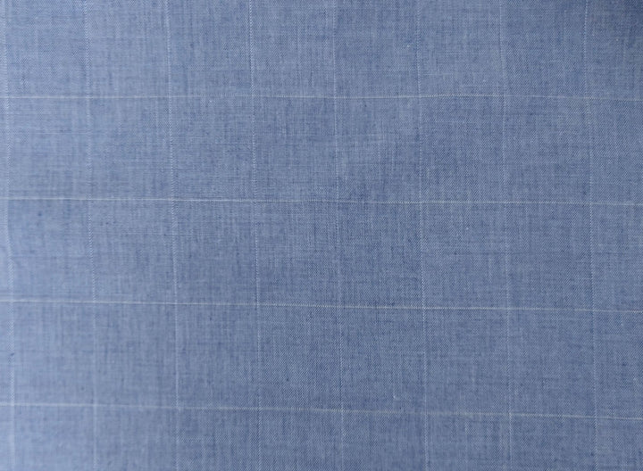 Ramie Cotton Stretch Fabric with Blue Windowpane 3346 - The Linen Lab - Blue